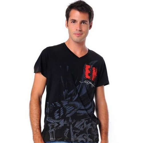 Mens Ed Hardy Eagle Snake Specialty V-Neck Short Sleeve T-shirt in Black