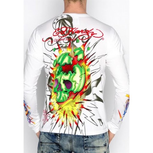 Mens Ed Hardy Exploding Skull L S Tee in White sale coupon codes