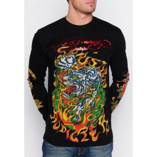 Mens Ed Hardy Flaming Tiger L S Tee in Black cheap reliable supplier