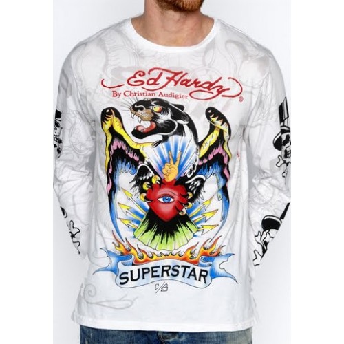 Mens Ed Hardy SUPERSTAR L S Tee in White high-tech materials