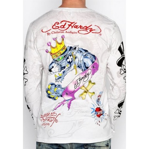 Mens Ed Hardy SUPERSTAR L S Tee in White high-tech materials